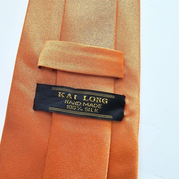 Kai Long 100% Silk Orange Tie - Picture 2 of 3